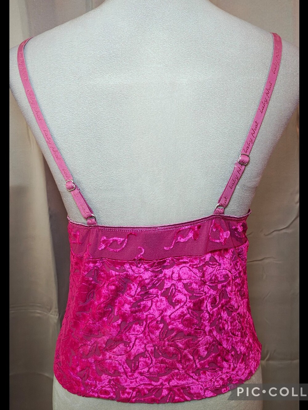 š„Y2K Baby Phat Hot Pink Crushed Velvet & Mesh Burnout Cowl Neck Cami Topš„ - Picture 4 of 7
